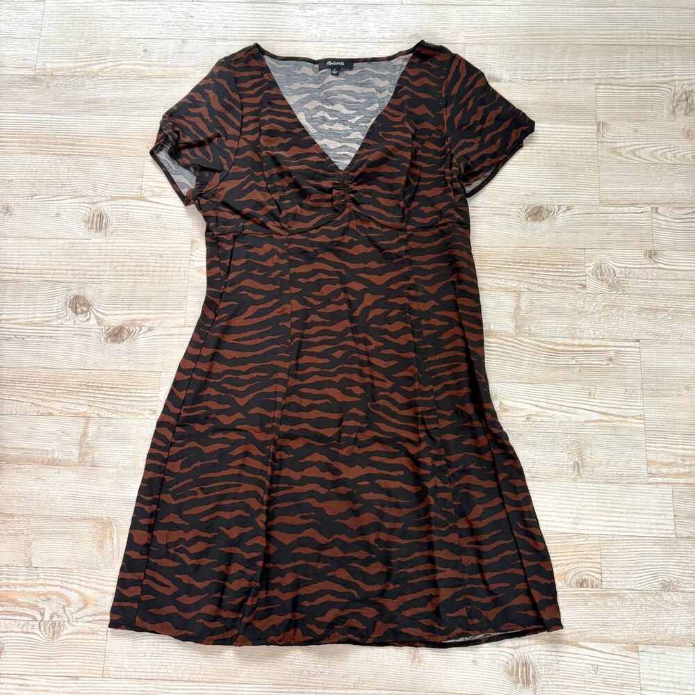 Madewell V-Neck Mini Dress in‎ Abstract Animal | Brown/Black Size 8